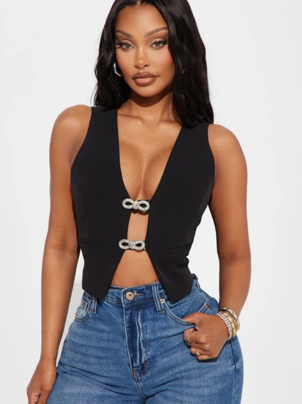 Fashion Nova Black Deep V Cutout Top Size S – NWOT Sexy Going Out